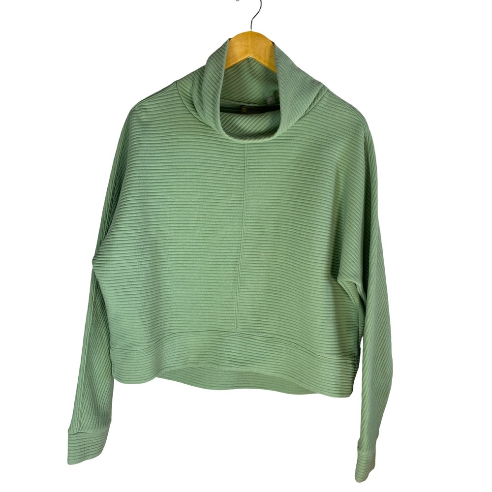 Zella Restoration‎ Cord Cowl Neck Pullover Green Ribbed Sweatshirt Womens M Boxy